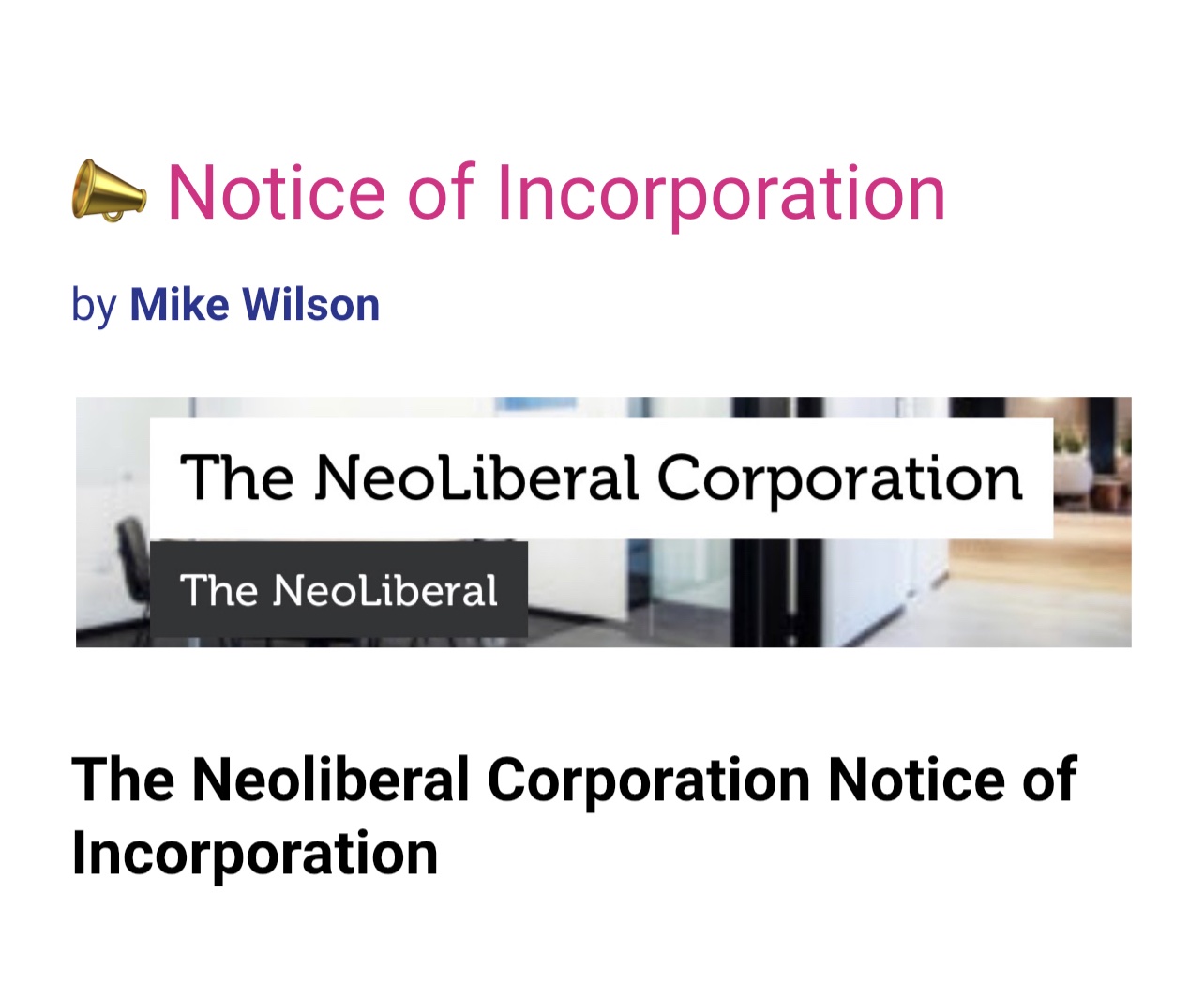 Notice of Incorporation